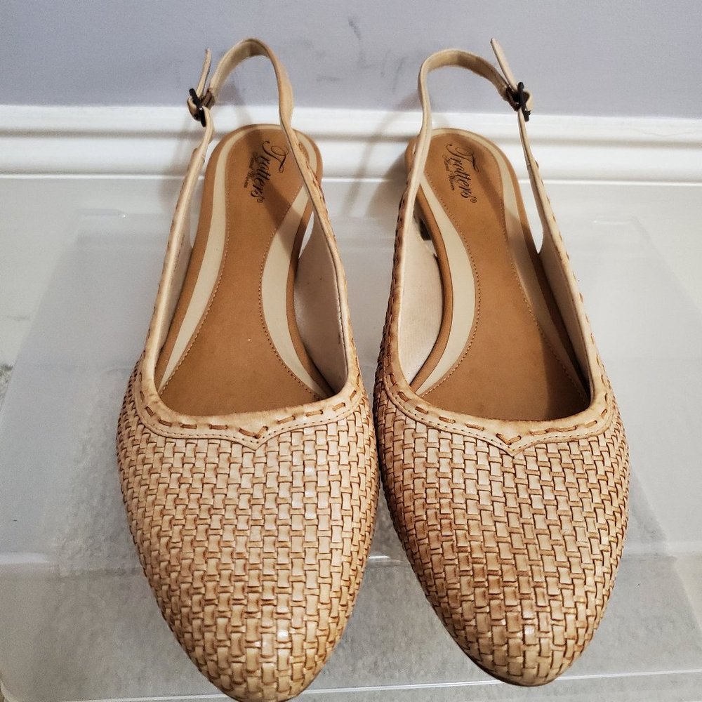 Trotters Beige Woven Leather Slingback